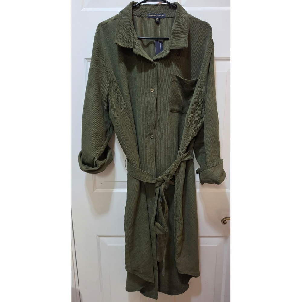 NWT Adrienne Vittadini Olive Green Corduroy Belted Shirtdress - Size 3X